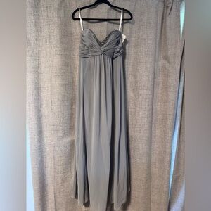 David's Bridal Grey Chiffon Ruched Spaghetti-Strap Maxi Dress